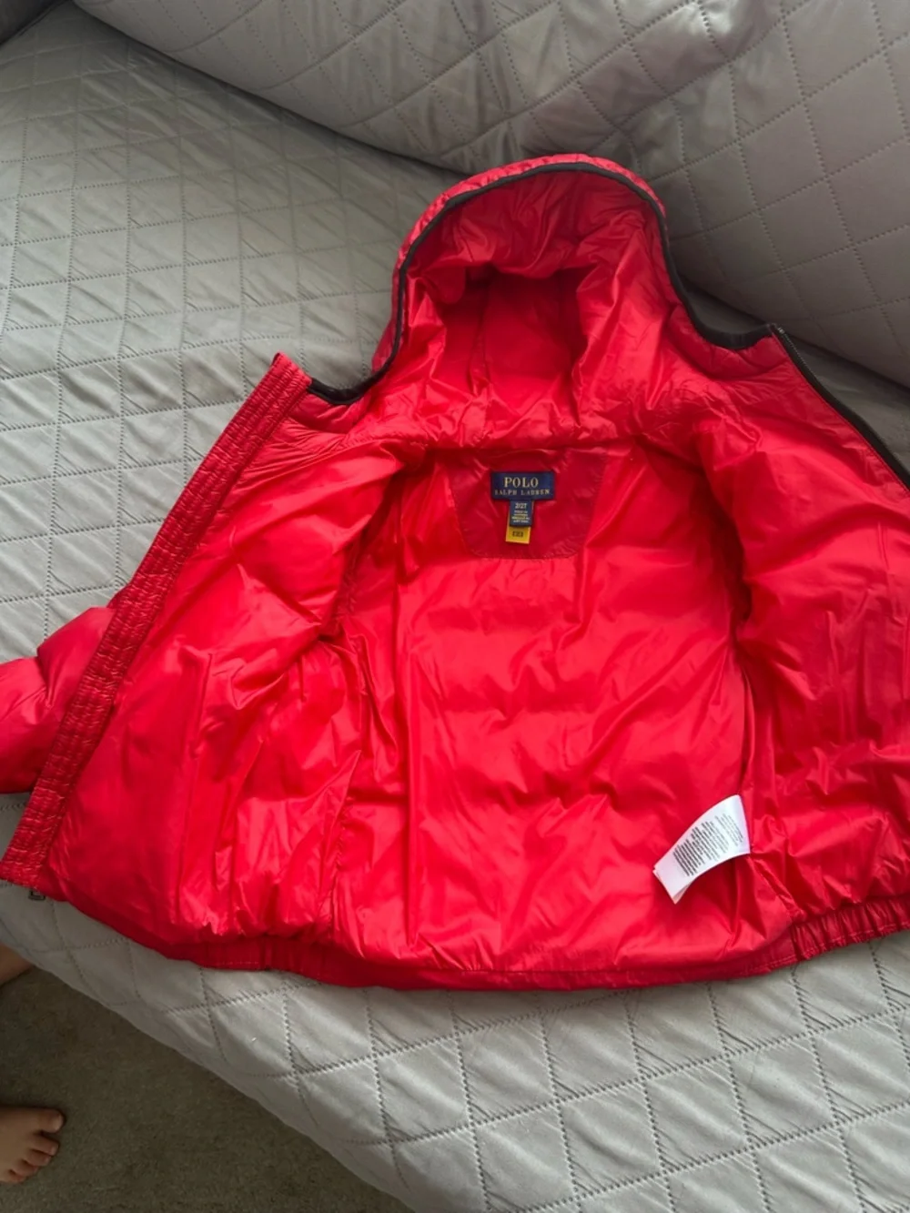 Ralph Lauren Red Puffer Hooded Jacket for Kids